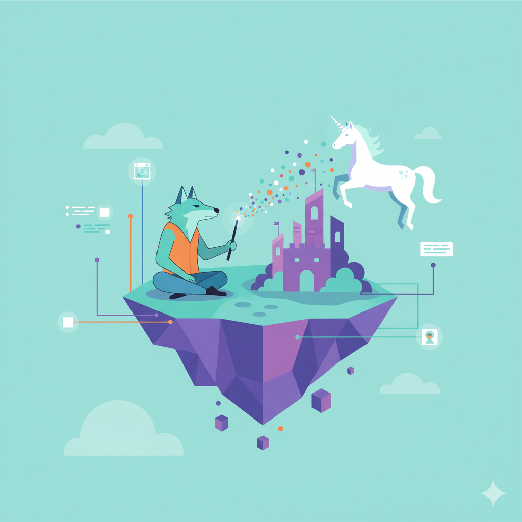 illustration med trollstav och enhörning