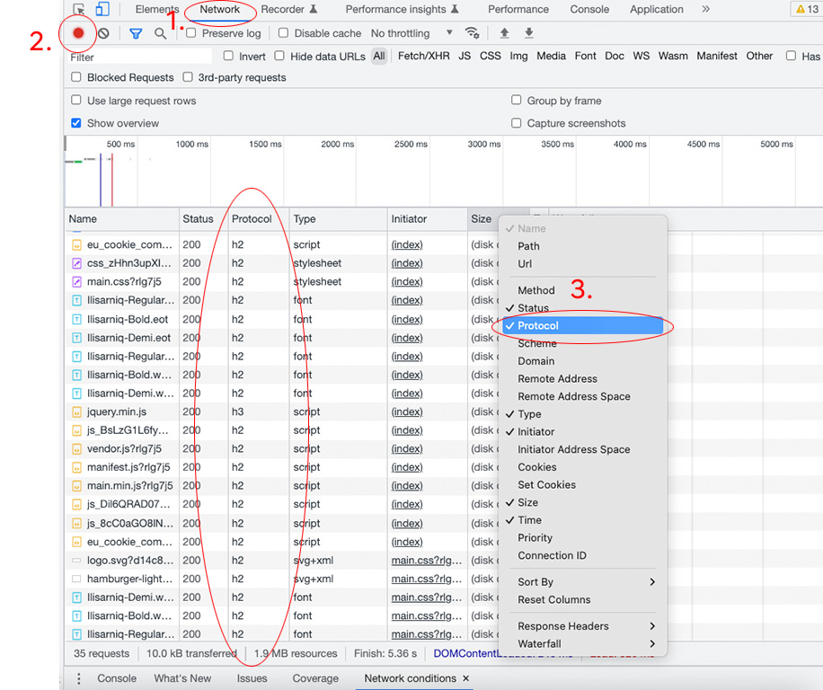 Guide till att se vilken http version som används