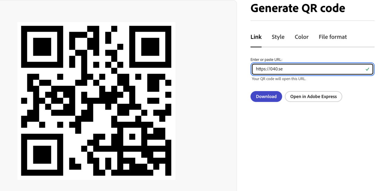 bild på 040.se i QR kod format