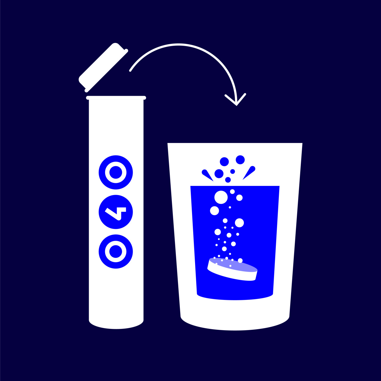 illustration rör med brustablett och glas