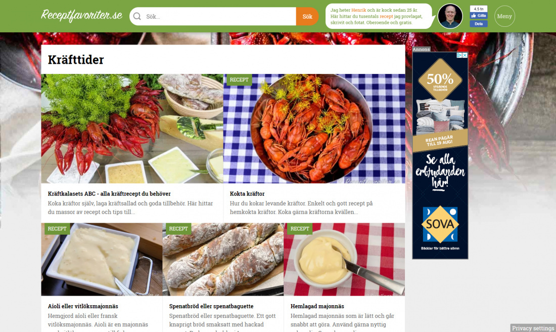 Webbsajt för Receptfavoriter av 040